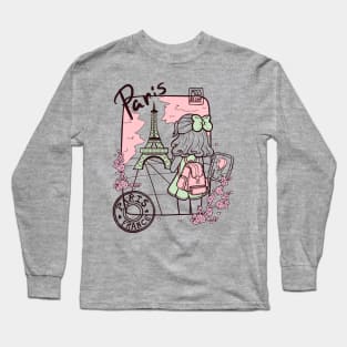 Paris France Travel - Green Pink Long Sleeve T-Shirt